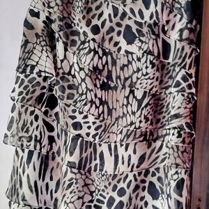 Sandra Darren Tiered Sleeveless Animal Print Midi Dress